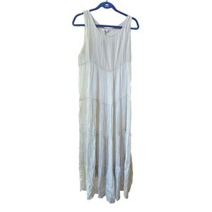 Suda Collection Maxi Dress Tiered Sleeveless Cream Size Large‎